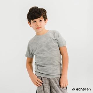 【Hang Ten】童裝-恆溫多功能-銀纖維無縫涼感抗菌除臭迷彩短袖T恤-花紗灰