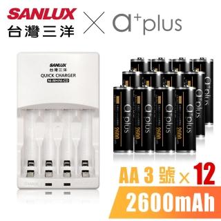 【SANLUX 台灣三洋】智慧型極速充電器+鎳氫充電電池 3號2600mAh 12入(3號電池充電組)