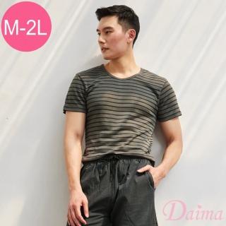 【Daima 黛瑪】台灣製M-XXL/透氣無縫竹炭男士條紋衣(灰色)