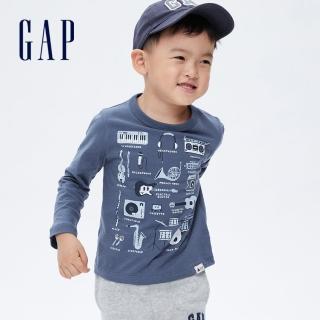 【GAP】男幼童 布萊納系列 純棉長袖T恤(732729-藍灰色)