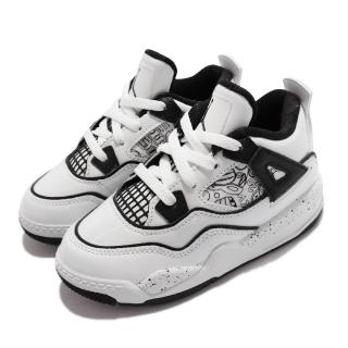 【NIKE 耐吉】籃球鞋 Jordan 4 Retro SE 童鞋 經典款 喬丹四代 DIY 塗鴉風 小童 白 黑(DC4102-100)