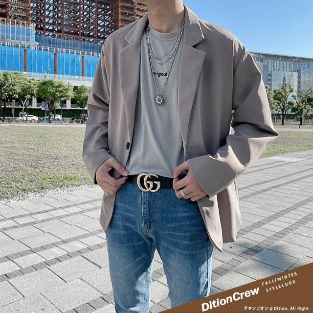 【Dition】韓系oversize西裝外套 正裝單排釦 正韓版型 男女可穿 寬鬆(正裝oversize西裝外套 情侶款)