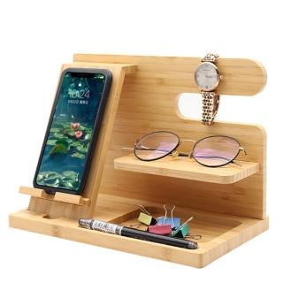 【桃花源創意工坊】實木桌面支架 竹木創意木 懶人支架 固定式手機支架桌面收納盒(家具)