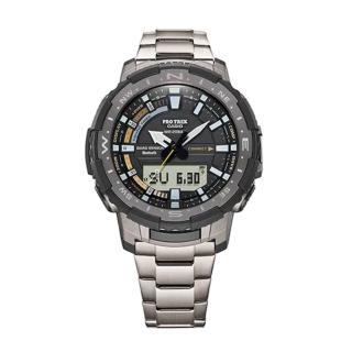 【CASIO 卡西歐】PRO TREK鈦金屬系列/高度溫度氣壓方位偵測/釣魚資訊/藍牙連線/50mm/鈦灰(PRT-B70T-7)