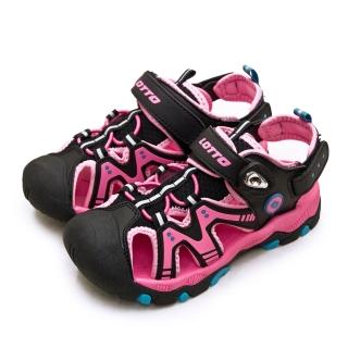 【LOTTO】中童 專業多功能磁扣護趾戶外運動涼鞋 FUN瘋趣系列(黑桃粉 1930)