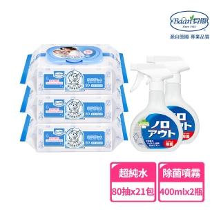 【Baan 貝恩】嬰兒保養柔濕巾除菌組(濕巾80抽21包+神隊友除菌噴霧2瓶)