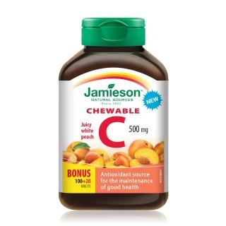 【Jamieson 健美生】維生素C咀嚼錠120錠-白桃風味(加拿大第一品牌)