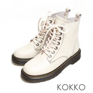 【KOKKO 集團】率性簡約真皮側拉鍊馬汀厚底短靴(白色)