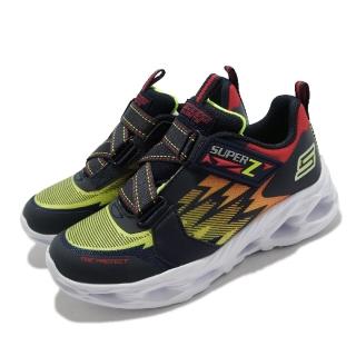 【SKECHERS】休閒鞋 S Lights-Vortex 燈鞋 童鞋 漩渦 回彈 避震 緩衝 魔鬼氈 中童 藍 白(400601-LNVMT)