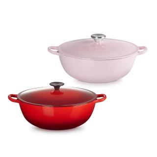 【Le Creuset】琺瑯鑄鐵鍋媽咪鍋28cm(雪紡粉/櫻桃紅 2色選1)