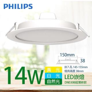 【Philips 飛利浦】LED超薄型崁燈 14W 直徑150mm DN030B G2(1150-1200lm 舒視光最新款)