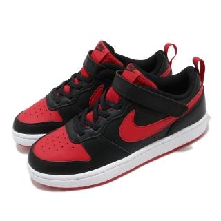【NIKE 耐吉】休閒鞋 Court Borough 運動 童鞋 皮革 簡約 魔鬼氈 舒適 穿搭 中童 黑 紅(BQ5451-007)