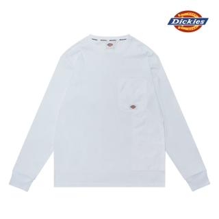 【Dickies】男款白色純棉拼接口袋長袖T恤｜DK009454C4D