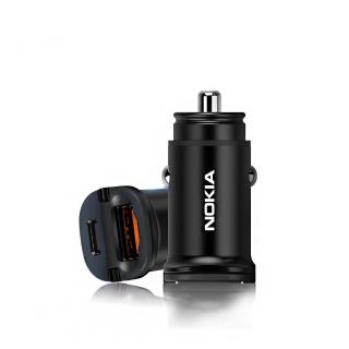 【NOKIA】24W typeC/USB PD+QC 鋁合金雙孔車充 迷你隱藏式拉環(P6101N)