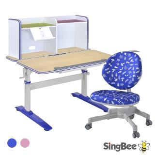 【SingBee 欣美】LeTaHo喜學兒 手搖升降雙板桌105cm桌面+桌上書架+126椅(兒童書桌椅/學習桌椅/成長桌椅組)