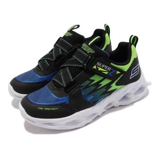 【SKECHERS】休閒鞋 S Lights-Vortex 童鞋 漩渦燈鞋 回彈 避震 緩衝 魔鬼氈 中童 黑 藍(400601-LBBLM)