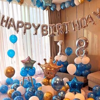 銀藍色皇冠生日鋁模氣球組1組(生日氣球 派對 生日派對 派對氣球 生日佈置 氣球)