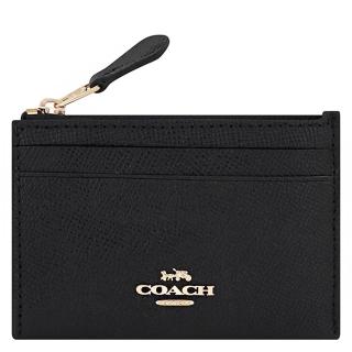 【COACH】防刮皮革鑰匙零錢包-黑色(買就送璀璨水晶觸控筆)