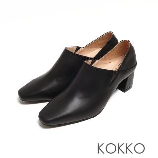 【KOKKO 集團】舒壓透氣方頭霧面全真皮2way粗跟鞋(黑色)