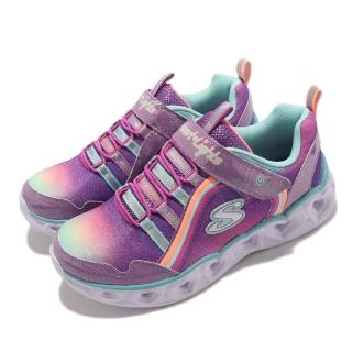 【SKECHERS】休閒鞋 S Lights-Heart Lights 童鞋 燈鞋 五彩閃燈 愛心 魔鬼氈 中童 紫 彩(302308-LPRMT)