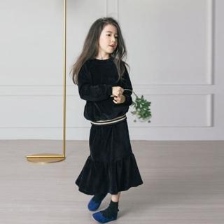 【橘魔法】質感絲絨金蔥上衣+魚尾裙（小孩賣場）(套裝 中長裙 裙子 大童 親子裝 母女裝 女童 童裝)