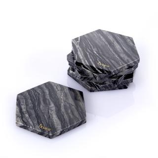 【Finara 費納拉】自然奢華-大理石六邊形杯墊單入(古木紋黑/爵士白)