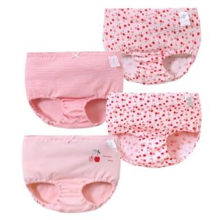 【優貝選】優質小櫻桃女童純棉透氣三角包屁小內褲四入組-粉色組