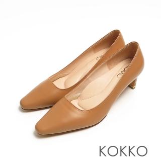 【KOKKO 集團】超透氣素面方領小羊皮舒壓扁跟鞋(卡其色)