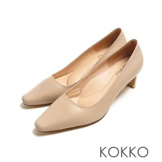 【KOKKO 集團】超透氣素面方領小羊皮舒壓扁跟鞋(駝灰色)