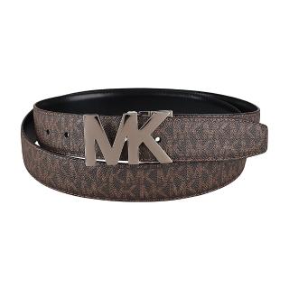 【Michael Kors】MK MICHAEL KORS經典LOGO雙釦頭PVC拼接牛皮男仕皮帶禮盒組(咖啡x黑)