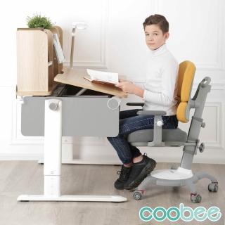【SingBee 欣美】coobee L型板成長機能桌+桌上書架+142雙背椅(兒童桌椅組/升降書桌椅/台灣製)