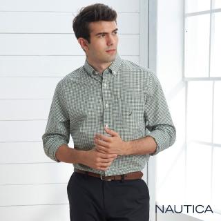 【NAUTICA】男裝質感格紋長袖襯衫(墨綠)