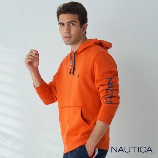 【NAUTICA】男裝時尚休閒LOGO長袖帽T(橘)