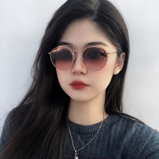 【RayBan 雷朋】時尚雙槓圓框太陽眼鏡 RB3647N 9069/A5 金框漸層粉茶鏡片 公司貨