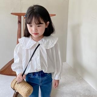 【橘魔法】荷葉花邊翻領長袖襯衫(薄長袖 大童 長袖上衣 中童 女童 童裝)