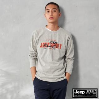 【JEEP】男裝 品牌LOGO吉普車印花長袖T恤(灰色)