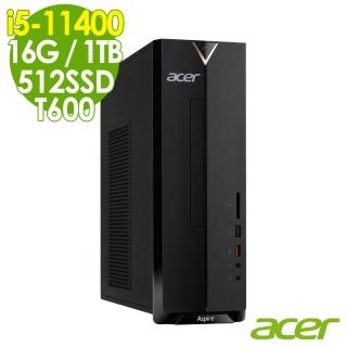 【Acer 宏碁】AXC-1660 薄型繪圖電腦 i5-11400/16G/512SSD+1TB/T600 4G/W10/Aspire(11代i5六核心獨顯)