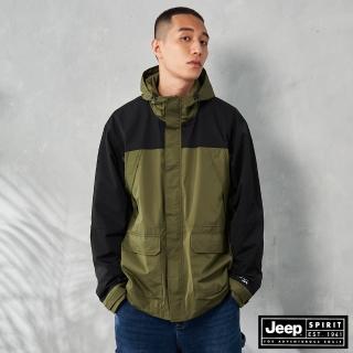 【JEEP】男裝 戶外風格拼接休閒外套(軍綠)