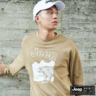 【JEEP】男裝 北極熊圖騰潮流長袖大學T(卡其)