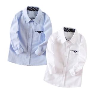 【橘魔法】長袖點點深藍滾邊小口袋襯衫(男童 童裝 中童 大童 畢業典禮 表演 襯衫 花童)