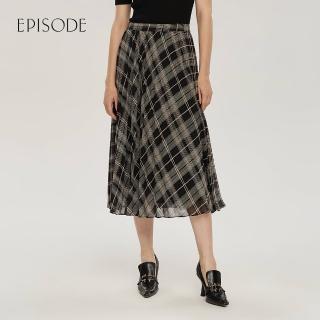【EPISODE】時尚百搭英倫風格紋百褶雪紡長裙（黑）