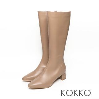 【KOKKO 集團】素面舒適圓頭高級真皮拉鍊粗跟長靴(奶油駝)