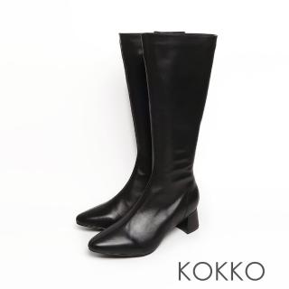 【KOKKO 集團】素面舒適圓頭高級真皮拉鍊粗跟長靴(經典黑)