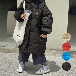 【橘魔法】刺繡字母皮扣連帽拉鍊羽絨外套(大童 厚外套 中性款 長袖 連帽外套 保暖 女童 男童 童裝)