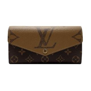 【Louis Vuitton 路易威登】Sarah 大logo字花帆布信封釦式長夾(M80726-咖)