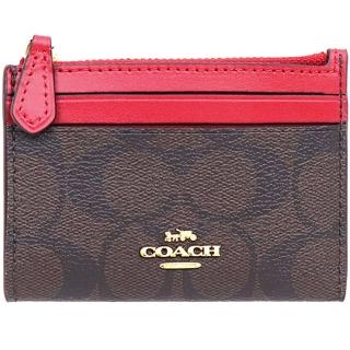 【COACH】紅x深咖啡PVC拉鍊式零錢包