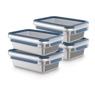 【Tefal 特福】無縫膠圈可微波不鏽鋼保鮮盒/便當盒_800ML(4入組)