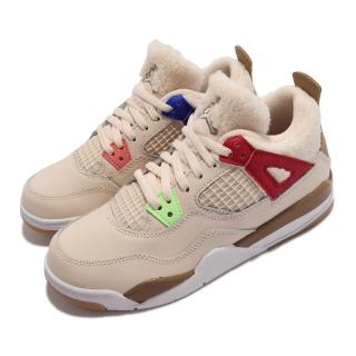 【NIKE 耐吉】休閒鞋 Jordan 4 Retro PS 童鞋 經典款 絨毛 舒適 保暖 中童 穿搭 米白 彩(DH0573-264)