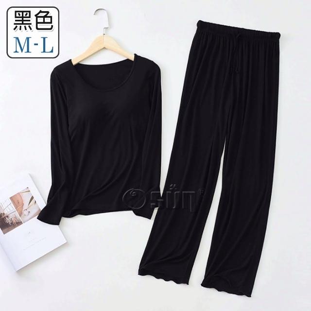 【Osun】Bra-T莫代爾帶胸墊寬鬆長袖荷葉邊長褲套裝睡衣保暖居家服(特惠價CE430-)