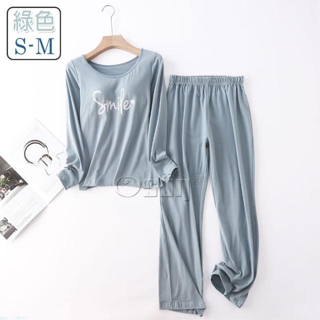 【Osun】Bra-T秋冬棉smile帶胸墊長袖長褲套裝睡衣保暖居家服(特惠價CE432-)